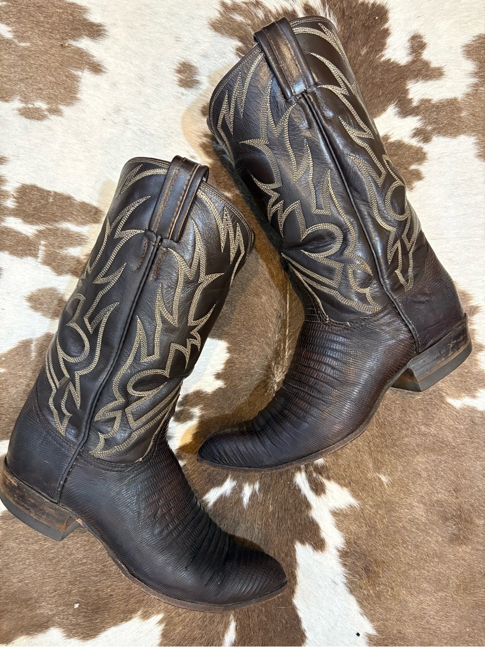 Tony Lama black label Dark Brown exotic Leather Western cowgirl boots size 7
